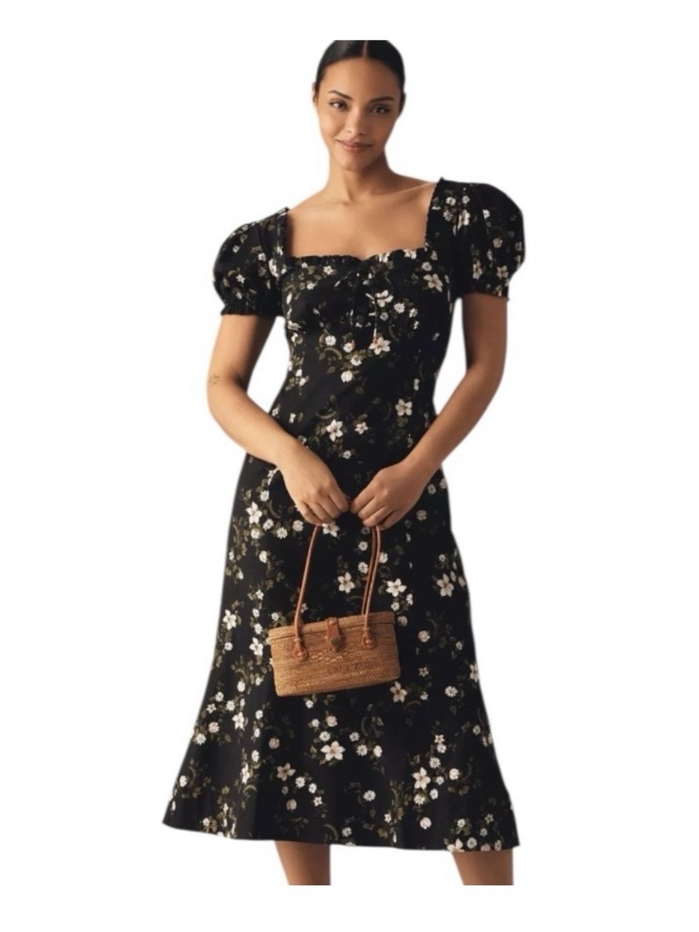 Anthropologie / Maeve linen blend dress , Puff-Sleeve Midi Dress new with tags